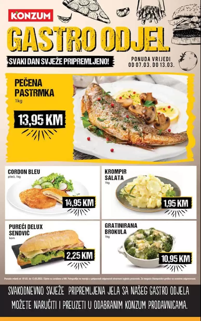 Na Konzum-ovom gastro odjelu pronadjite gotova jela po super cijenama. Mnogo ukusnih jela čeka na vas, požurite!