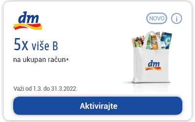 dm kuponi! Aktiviraj dm kupon za više bodova i veću uštedu! dm ACTIVE BEAUTY KARTICA donosi uštede!