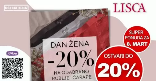 Dan žena u Lisca prodavnicama donosi nam popuste na odbrani asortiman. Iskoristite 20% popusta na donje rublje i čarape