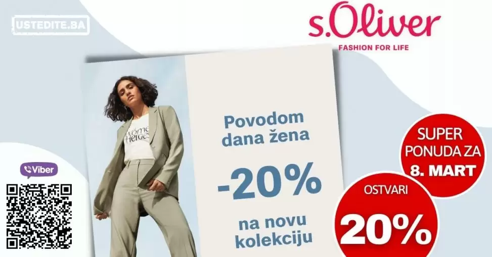s.Oliver je za vas pripremio super popuste na novu kolekciju. Posjetite s.Oliver  prodavnice u periodu 05-08.03.2022. godine i ostvarite i do 20% popusta!