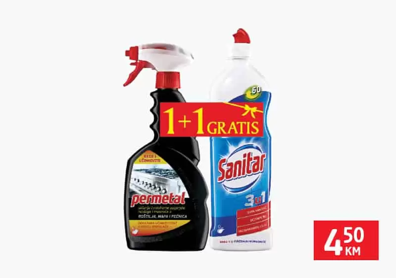 permeral Sredstvo za odmašćivanje, 650 ml + Sanitar sredstvo protiv kamenca, 750 ml samo 4,50 KM. 