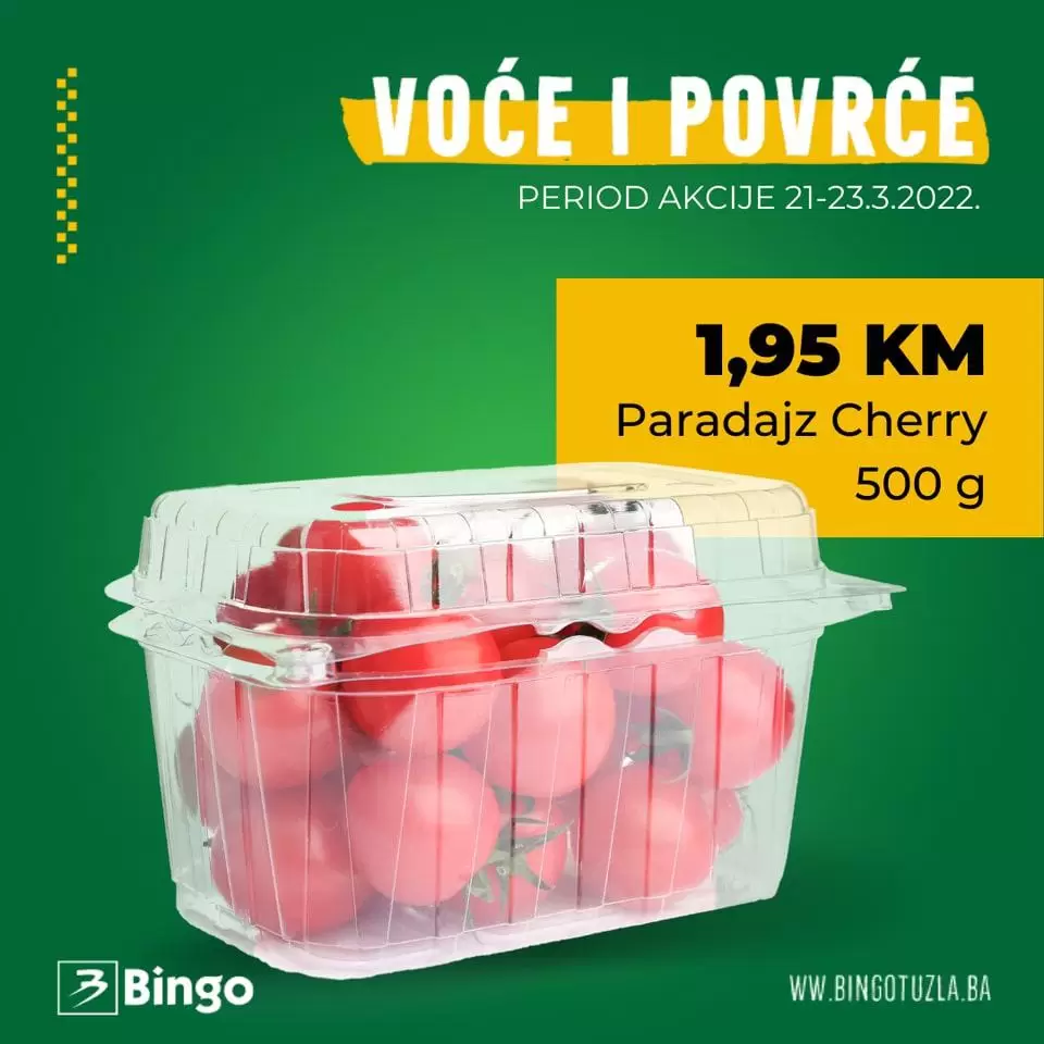 Bingo super ponuda svježeg voća i povrća! Ovaj Bingo katalog donosi sniženje jabuka i cherry paradajza!