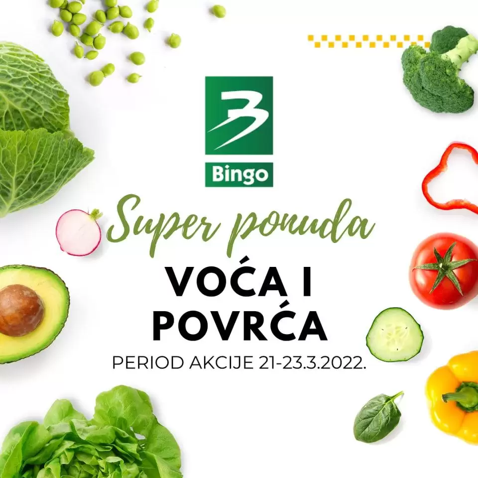 Bingo super ponuda svježeg voća i povrća! Ovaj Bingo katalog donosi sniženje jabuka i cherry paradajza!