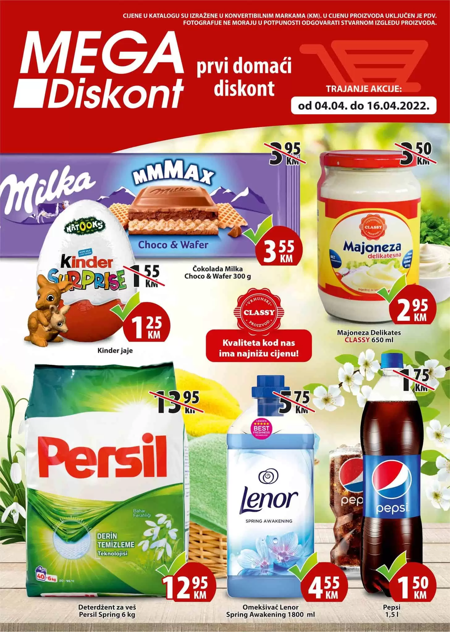 Mega Diskont kataloska akcija donosi nam akcijske cijene prehrambenih proizvoda, deterdzenata za ves, hrane za kucne ljubimce.