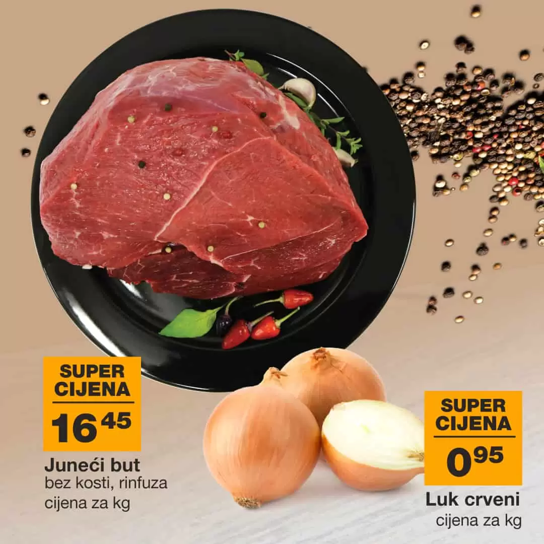 Mercator akcija za pocetak sedmice donoosi nam super cijene jabuka, zelene salate, krastavaca, mrkve, luka i krompira.  Potrazite i junjeci but po akcijskoj cijeni. Obradovat ce vas i snizena cijena meggle jogurta i perutnine ptuj salame. 