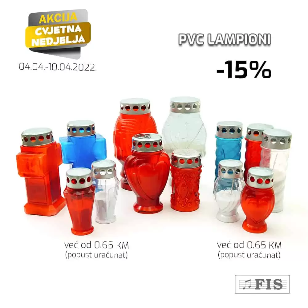 Povodom blagdana Cvjetna nedjelje u FIS prodajnim centrima potražite posebnu ponudu i popust od 15% na asortiman lampiona, umjetnih buketa i svijeća.