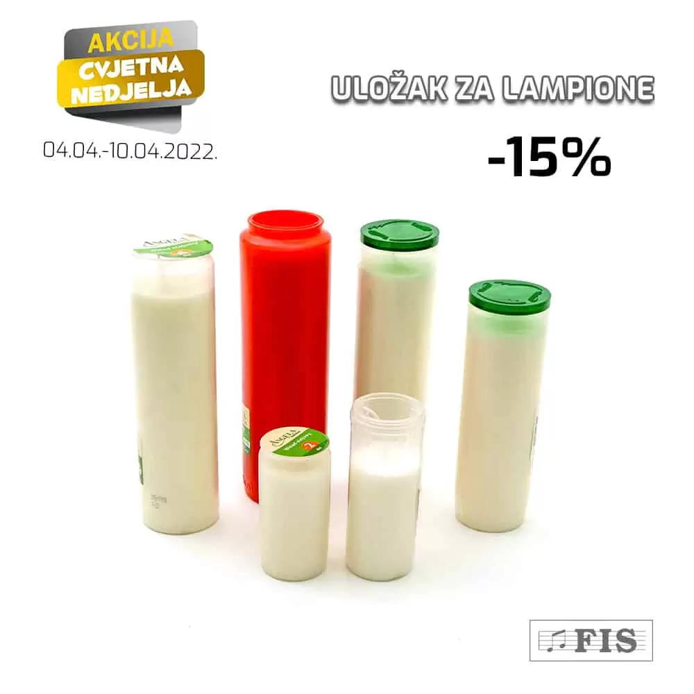 Povodom blagdana Cvjetna nedjelje u FIS prodajnim centrima potražite posebnu ponudu i popust od 15% na asortiman lampiona, umjetnih buketa i svijeća.