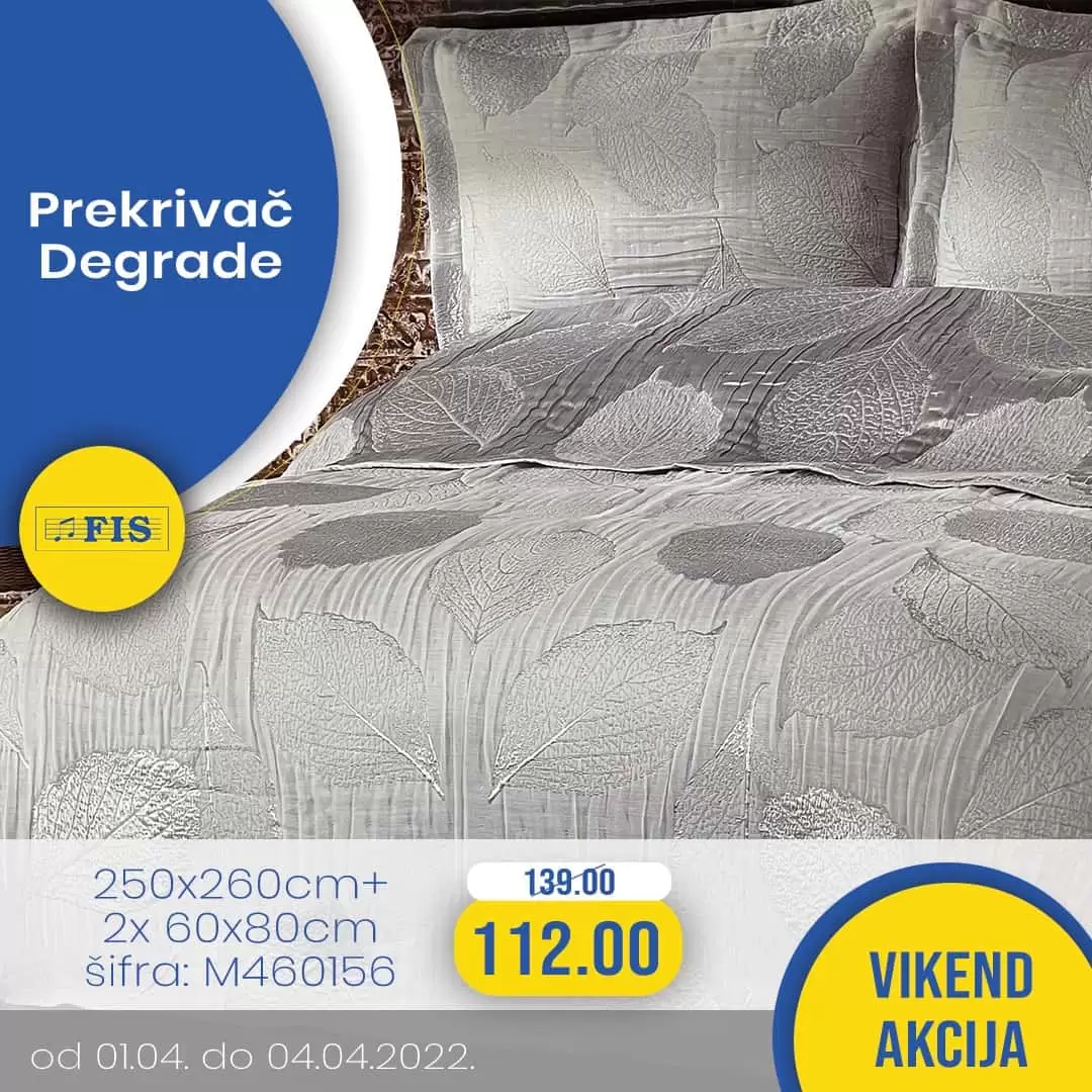 Vikend akcija kućnog tekstila! 🔹 U prodajnim centrima FIS na odjelima kućnog tekstila ovaj vikend očekuju vas super sniženja na odabrani asortiman! 🔹 Za vas smo pripremili popuste na zavjese, dekore, odabrane ukrasne jastuke, prekrivače, kao i odabrane jastuke i štep deke iz Fis Home proizvodnje. Ponuda važi za period od 1. - 4. 4. 2022.,vidimo se!