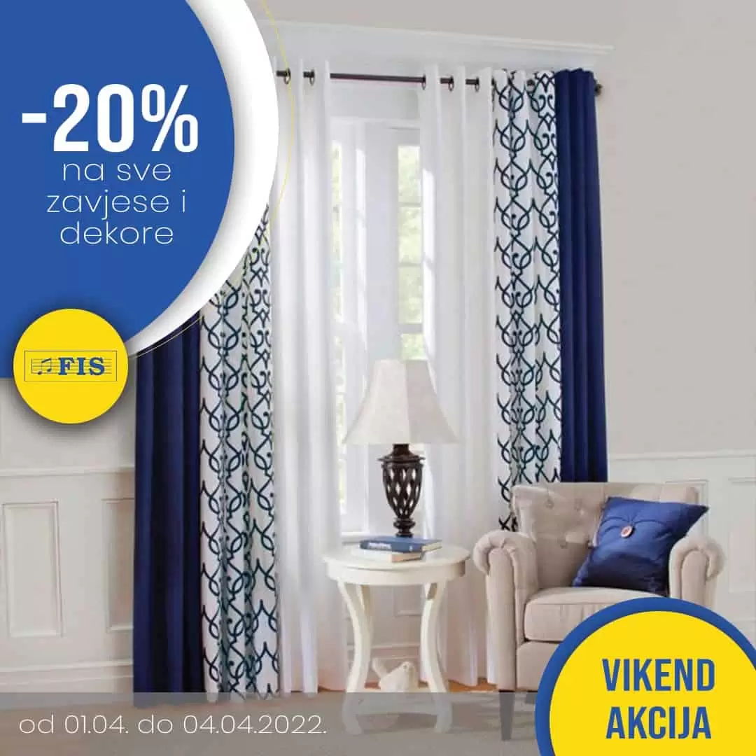 Vikend akcija kućnog tekstila! 🔹 U prodajnim centrima FIS na odjelima kućnog tekstila ovaj vikend očekuju vas super sniženja na odabrani asortiman! 🔹 Za vas smo pripremili popuste na zavjese, dekore, odabrane ukrasne jastuke, prekrivače, kao i odabrane jastuke i štep deke iz Fis Home proizvodnje. Ponuda važi za period od 1. - 4. 4. 2022.,vidimo se!