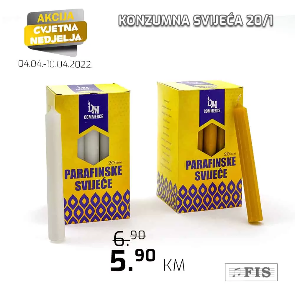 Povodom blagdana Cvjetna nedjelje u FIS prodajnim centrima potražite posebnu ponudu i popust od 15% na asortiman lampiona, umjetnih buketa i svijeća.