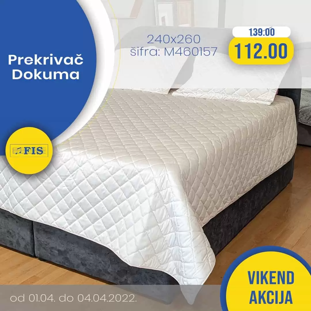 Vikend akcija kućnog tekstila! 🔹 U prodajnim centrima FIS na odjelima kućnog tekstila ovaj vikend očekuju vas super sniženja na odabrani asortiman! 🔹 Za vas smo pripremili popuste na zavjese, dekore, odabrane ukrasne jastuke, prekrivače, kao i odabrane jastuke i štep deke iz Fis Home proizvodnje. Ponuda važi za period od 1. - 4. 4. 2022.,vidimo se!