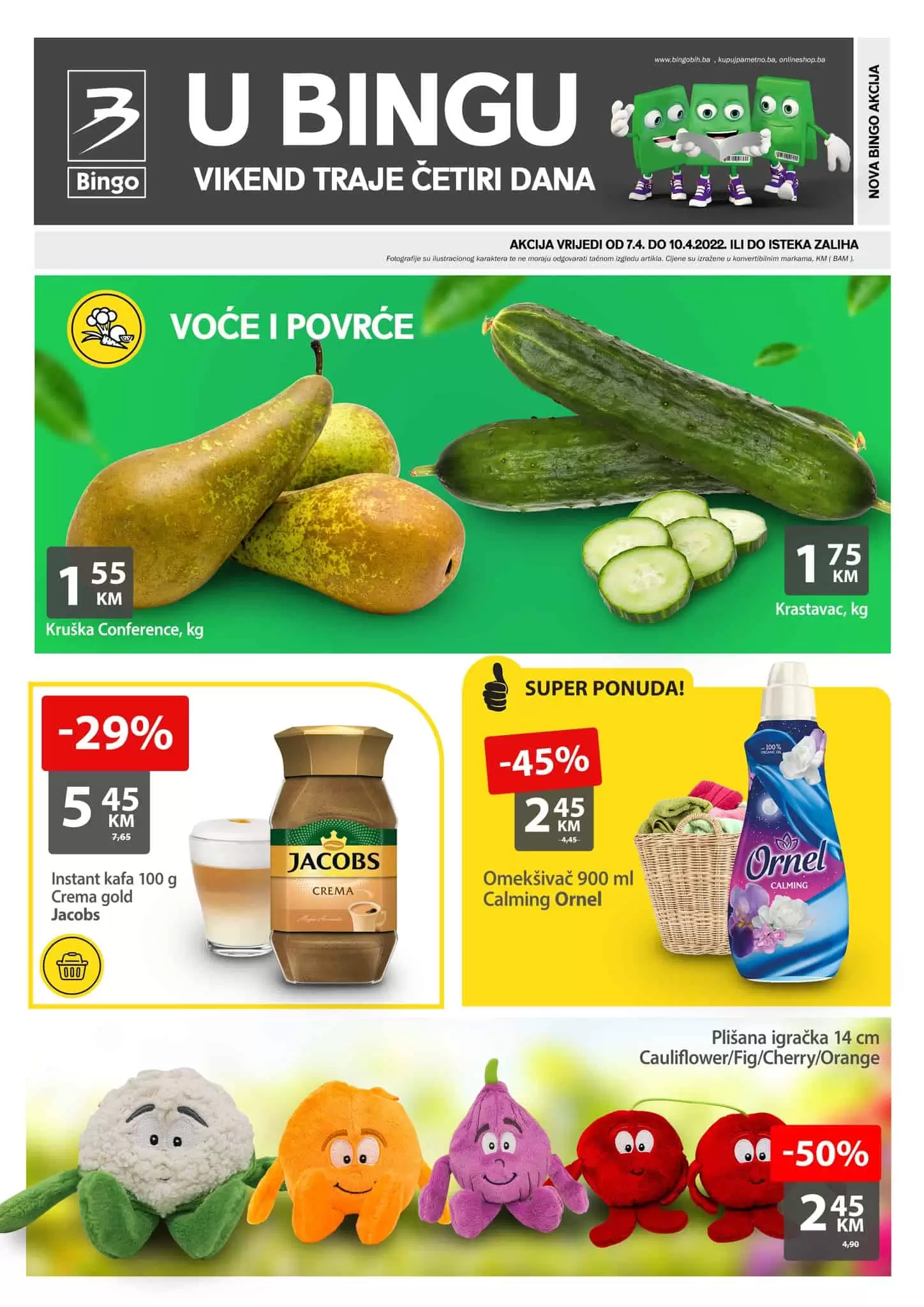 Bingo vikend akcija donosi nam strasno dobre cijene hrane. Popusti kod prehrambenih proizvoda dosežu i do 29%, dok na proziivodima za njegu koze i do 49%. Pogledajte i ustedite.