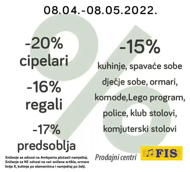 Proljetno sniženje Ambyenta namještaja! Cipelari su sniženi -20%, regali -16%, Predoblja -17%! Ostavarite i super popuste na kuhinje, spavaće sobe, dječije sobe, ormare, police, klub stolove..