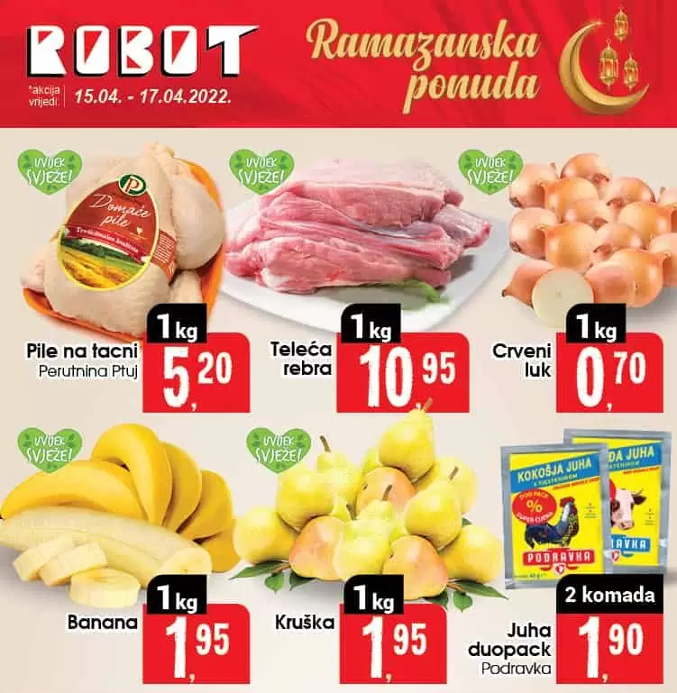 Robot vikend akcija donosi snižene cijene svjezeg mesa, voca, povrca, mesnih preradjevina, smrznute hrane. Uštedite kupujući!