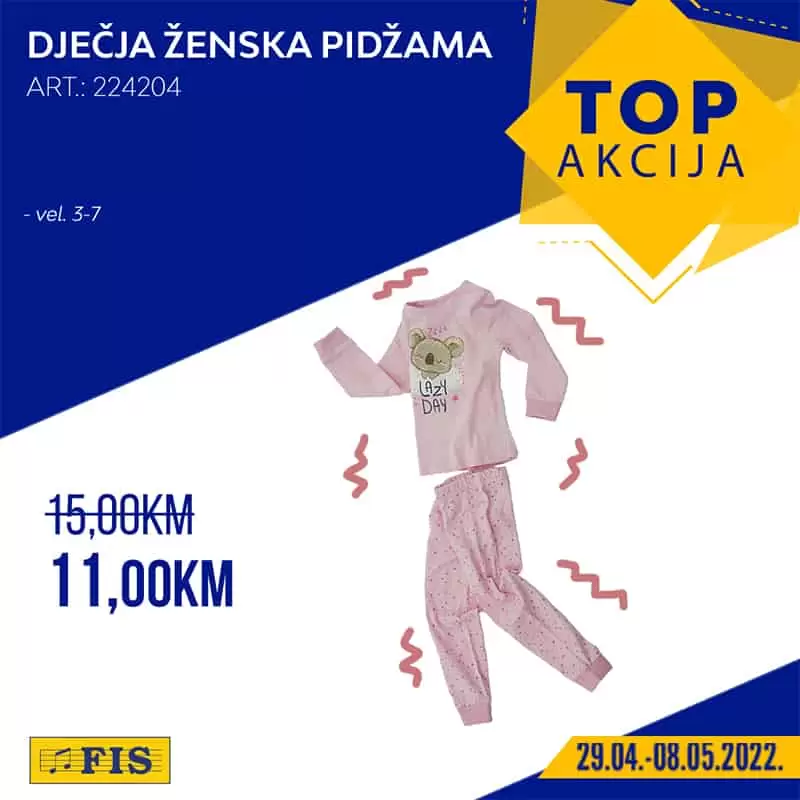 Dječja muška pidžama samo 11 KM, ženska dječja pidžama 11 KM. 
