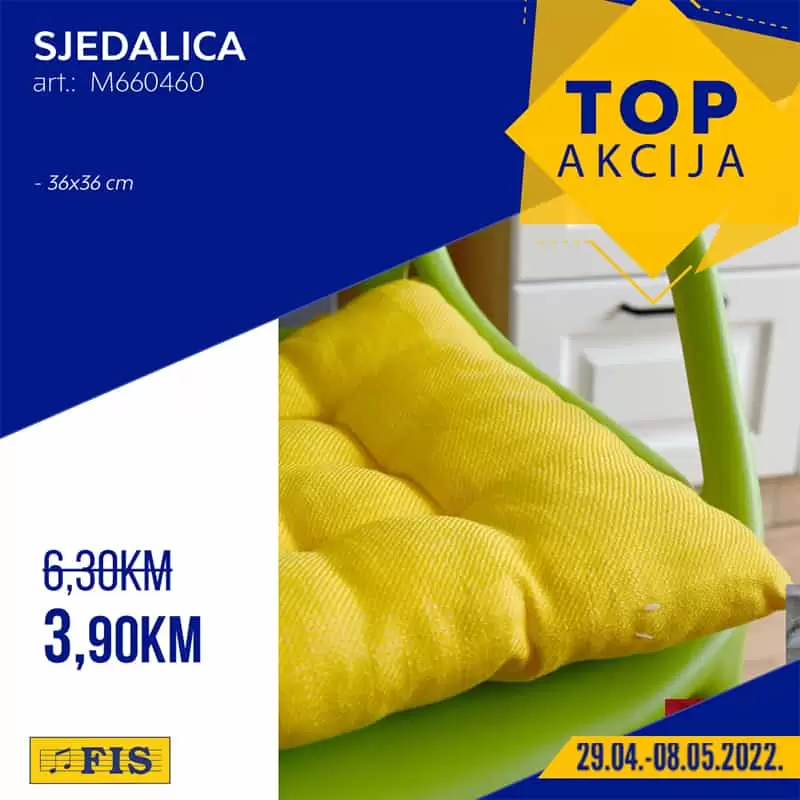 Uskoro ćemo više vremena provoditi vani, u baštama i na balkonima. Udobnost je važna. U Fis prodajnim centrima pronadjite sjedalice po super cijeni od 3,90 KM. 