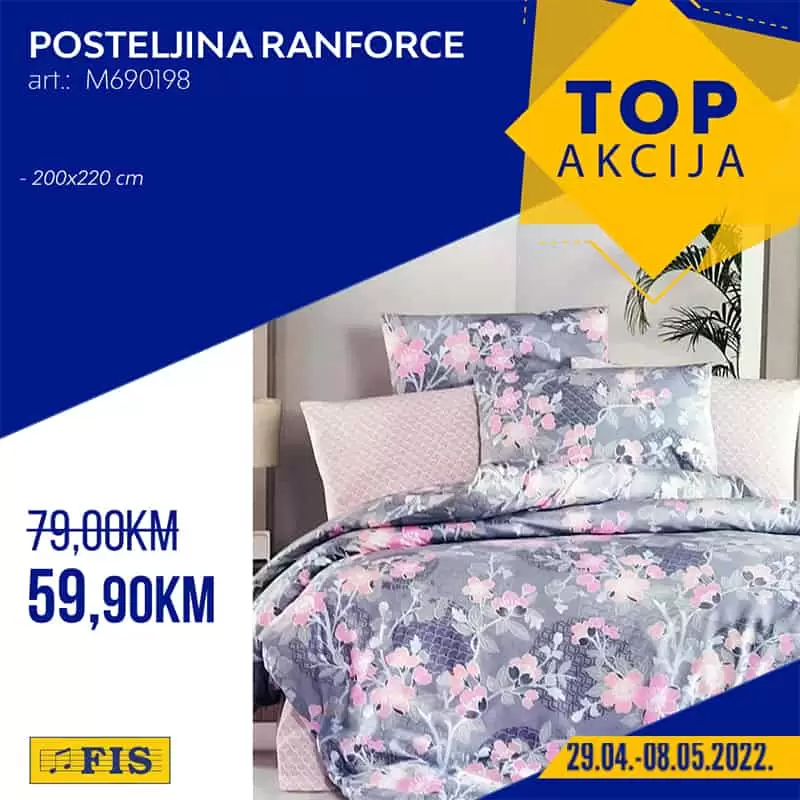 Fantastičan izbor posteljina pronaći ćete u Fis prodajnim centrima. Za vas su izdvojili posteljinu Ranforce po super cijeni od 59,90 KM. 