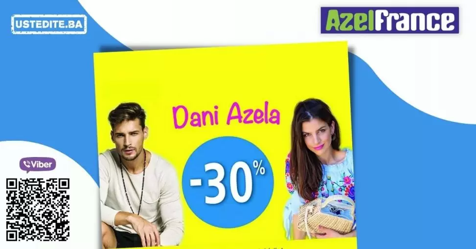 Azel France 'Dani niskih cijena' 22.04-06.05.2022.Atraktivni artikli iz proljetne kolekcije su sniženi za 30%. Posjetite najbližu Azel France prodavnicu i kupite svoje omiljene komade!