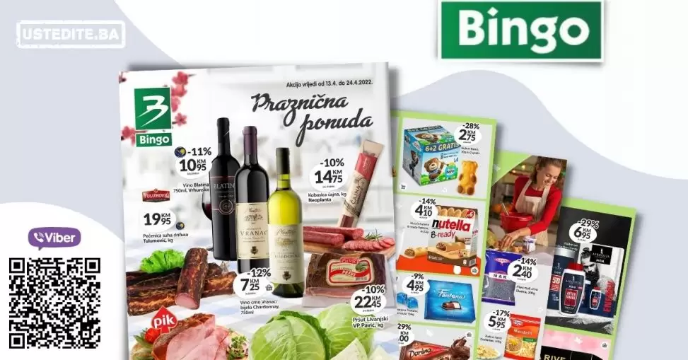 Bingo Praznična ponuda donosi nam sniženje vina, povrca, mesnih preradjevina, slatkisa.