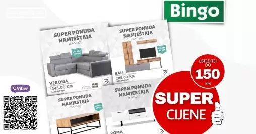Bingo katalog NAMJEŠTAJ donosi nam popuste i do 150 KM na odabrane proizvode! TV stalak, komode za TV, ugaone garniture samo su do ove super ponude!
