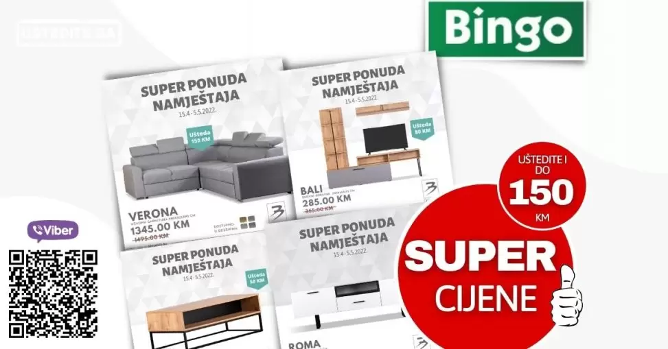 Bingo katalog NAMJEŠTAJ donosi nam popuste i do 150 KM na odabrane proizvode! TV stalak, komode za TV, ugaone garniture samo su do ove super ponude!