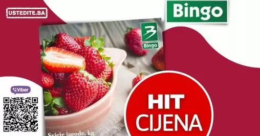 Bingo akcija JAGODE 27-29.04.2022. Svježe jagode pronađite u Bingo trgovinama po fantastičnoj cijeni od 2,95 KM u periodu 27-29.04.2022. ili do isteka zaliha.