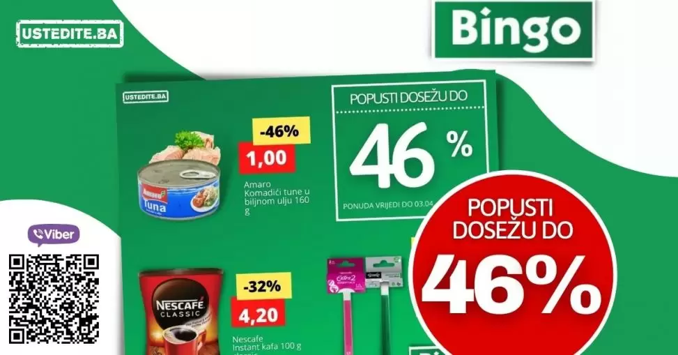 Bingo vikend akcija donosi nam sniženje i do 46%! Uštedite kupujući hranu po sniženim cijenama! Iskoristite Bingo akciju i uštedite!