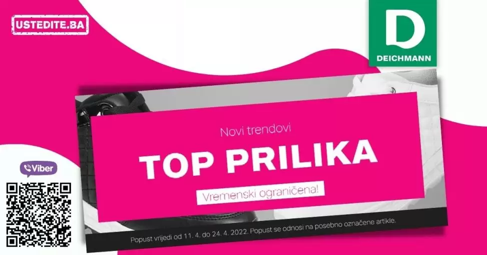 Volimo cipele! Deichmann TOP PRILIKA donosi nam modernu obuću visokog kvaliteta po pristupačnim cijenama. Iskoristite! Deichmann TOP PRILIKA!