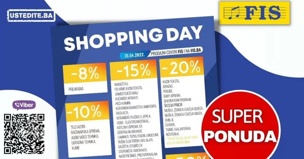 Fis shopping day donosi nam popuste na cijeli asortiman! Save The Date 20.04.2022. godine