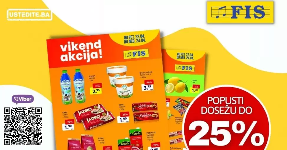 Fis vikend akcija donosi nam snižene cijene hrane. Na akciji je jogurtt, pavlaka, kafa, limun, salama, sudzuka!