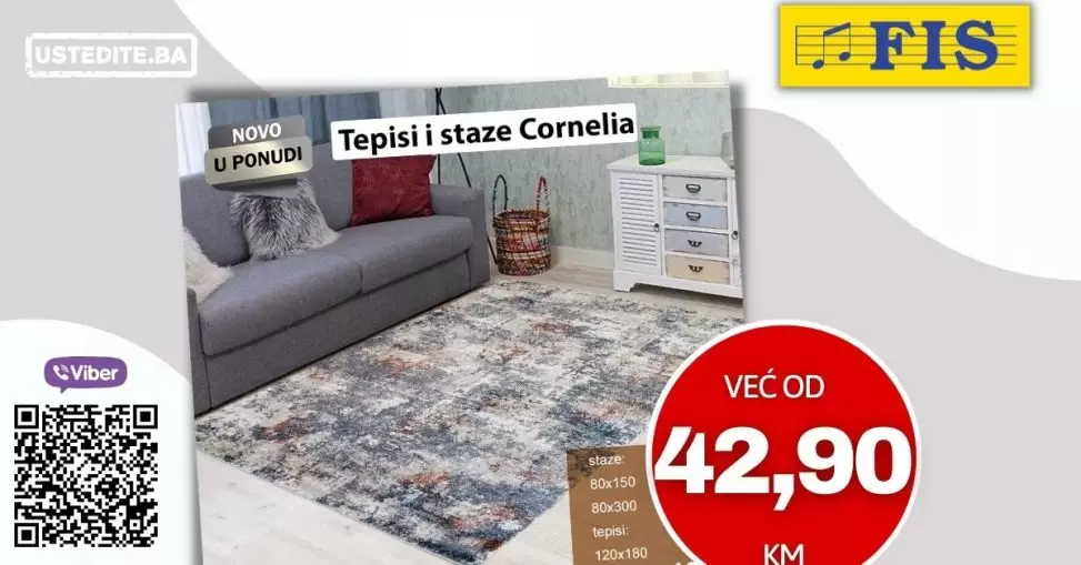 Samo u Fis prodajnim centrma tepisi i staze Cornelia već od 42,90 KM