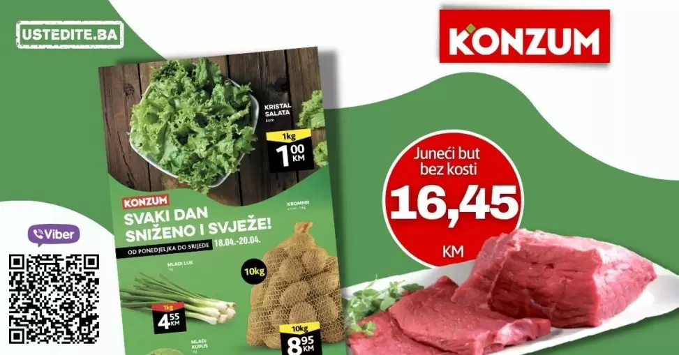 Konzum katalog ' svježa ponua' donosi nam super cijene voća, povrća i mesa.