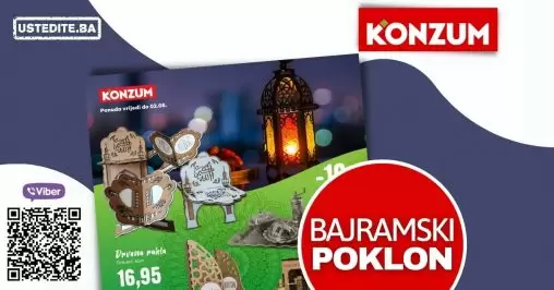 Konzum Pronadjite poklon za Bajram 29.04-02.05.2022. Pokloni su tradicionalni simboli ljubavi i zahvalnosti.  Ovog Bajrama, pored iskrenih čestitki, obradujte vaše najmilije znakom pažnje sa posebnim Grav Art proizvodima iz Konzum ponude. 