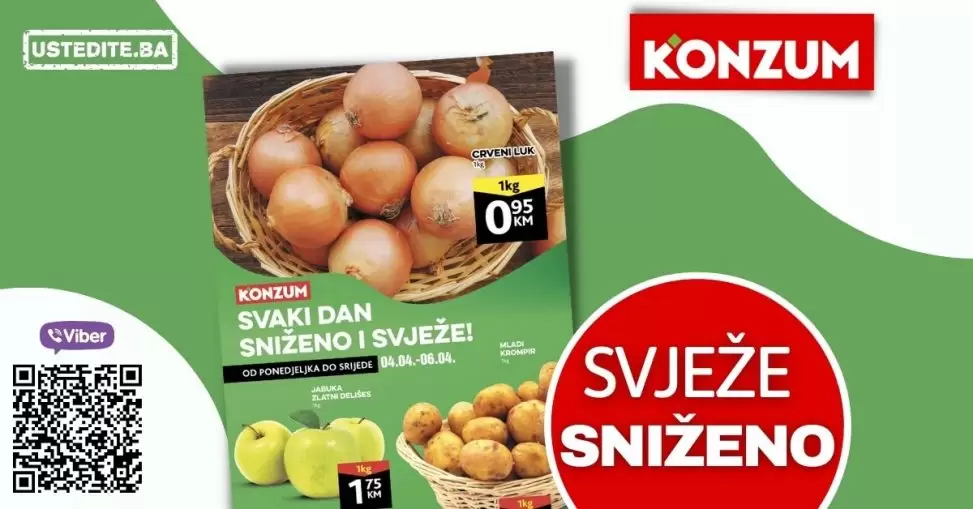 Svaki dan svježe i povoljno u Konzum prodavniicama. Ovog ponedjeljka akcijske cijene čekaju na vas. Kupite voće, povrće, svježe meso po akcijskim cijenama. Volimo Konzum. Volimo dobre cijene!