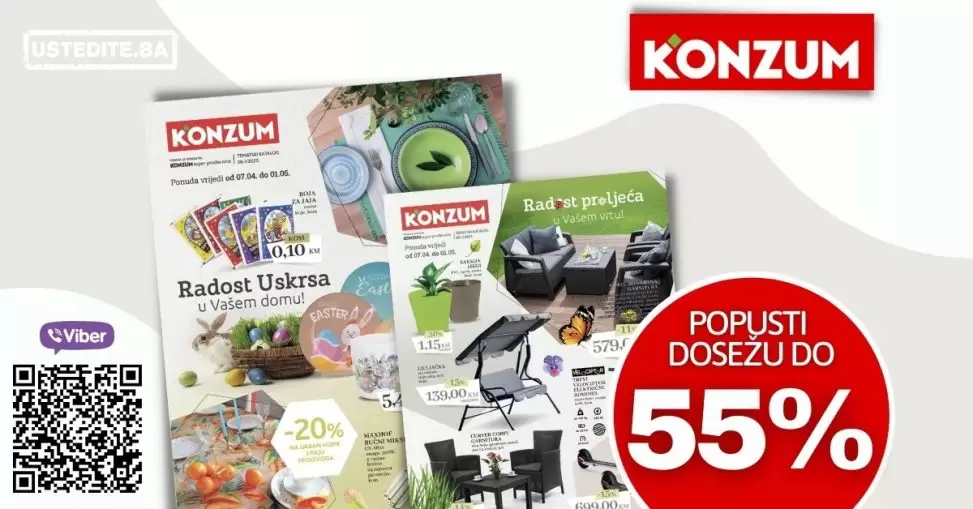 Konzum tematski katalog donosi na popuste i do 50%! Uskrs, kuhinjski pribor i posudje, donji veš, tekstil bicikla, romobli,..