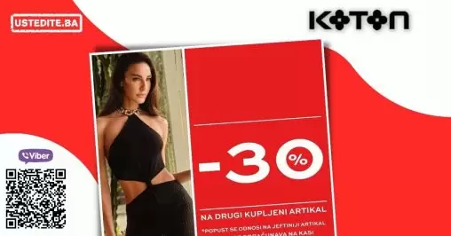 Vaša omiljena KOTON prodavnica ima super akciju! Ostavarite 30% popusta na drug kupljeni artikal.