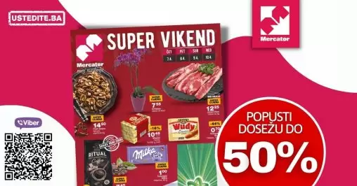 Prehrambene prozivode, deterdžente, prozivode za ličnu higijenu možete pronaći u novom Mercator katalog-u po sniženim cijenama. Popusti dosežu i do čak 50%, stoga požurite u najbližu Mercator prodavnicu u BiH!