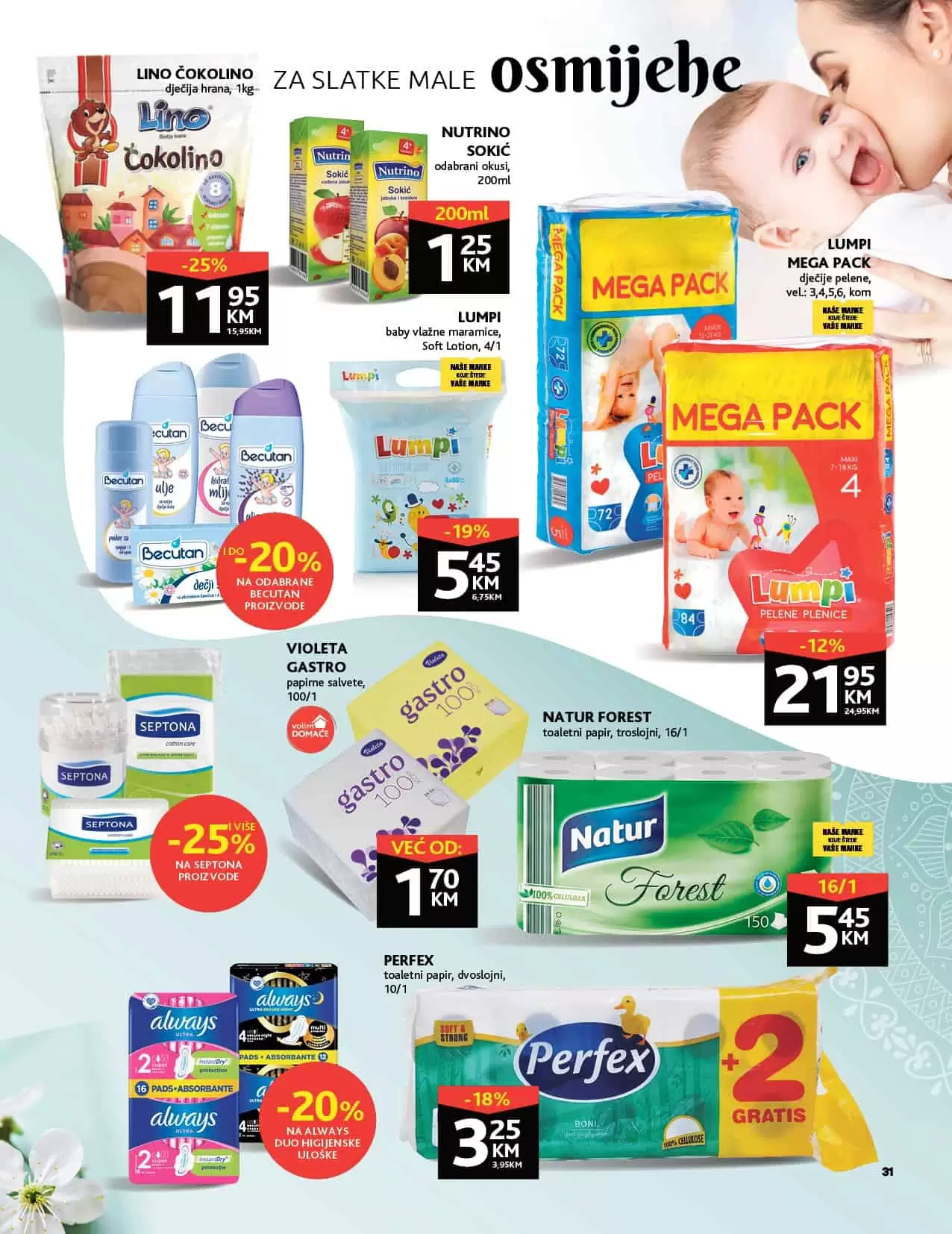 Za male slatko osmijehe samo najbolje! Lumpi pelene za bebe MEGA pakovanje samo 21,95 KM. 