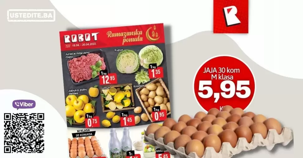 Robotva super akcija za poocetak sedmice donosi nam snizenje hrane. Na snizenju su jaja, jogurt, jabuke, limun