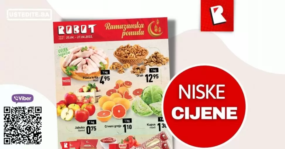 Robot akcija za pocetak sedmice ce vas oduseviti ponudom. U novom Robot katalogu pronaci cete sjajne akcijske cijene prehrambenih proizvoda.