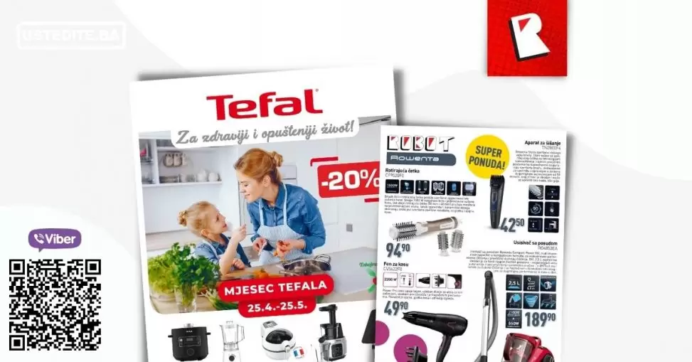 Sniženje Rowenta asortimana u Robot centrima! Rowenta aparat za šišanje samo 42,50 KM. Rowenta rotirajuća četka 94,90 KM. Fen za kosu Rowenta 49,90 KM. Usisivač sa posudom 189,90 KM