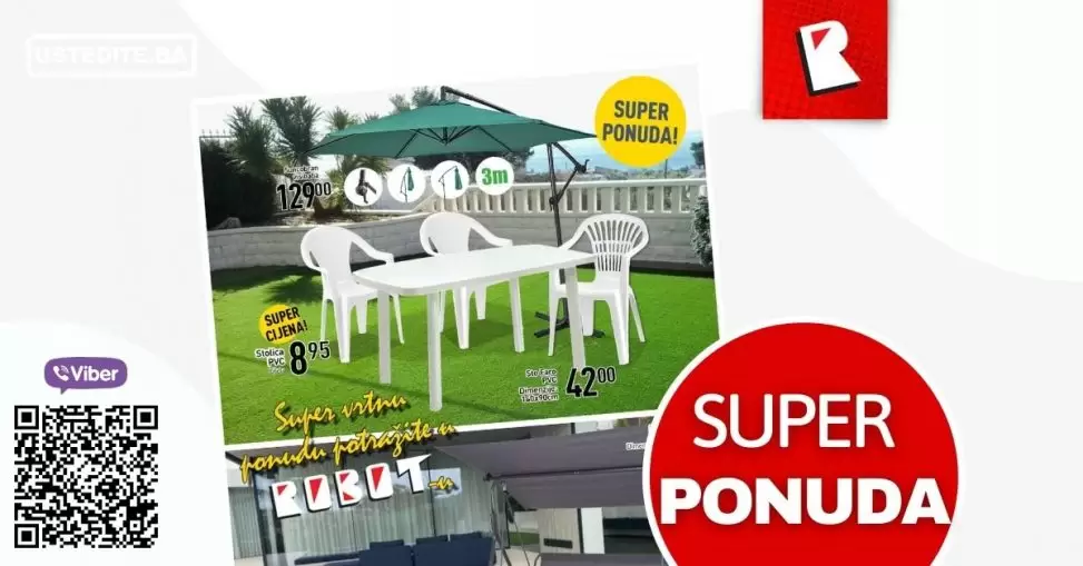 Robot katalog 'Vrtna ponuda' 28.04-05.05.2022. Suncobran visibaba 129 KM. PVC Stolica PVC 8,95 KM. Stol pvc 42 KM.