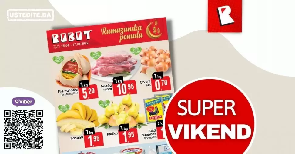 Robot vikend akcija donosi snižene cijene svjezeg mesa, voca, povrca, mesnih preradjevina, smrznute hrane. Uštedite kupujući!