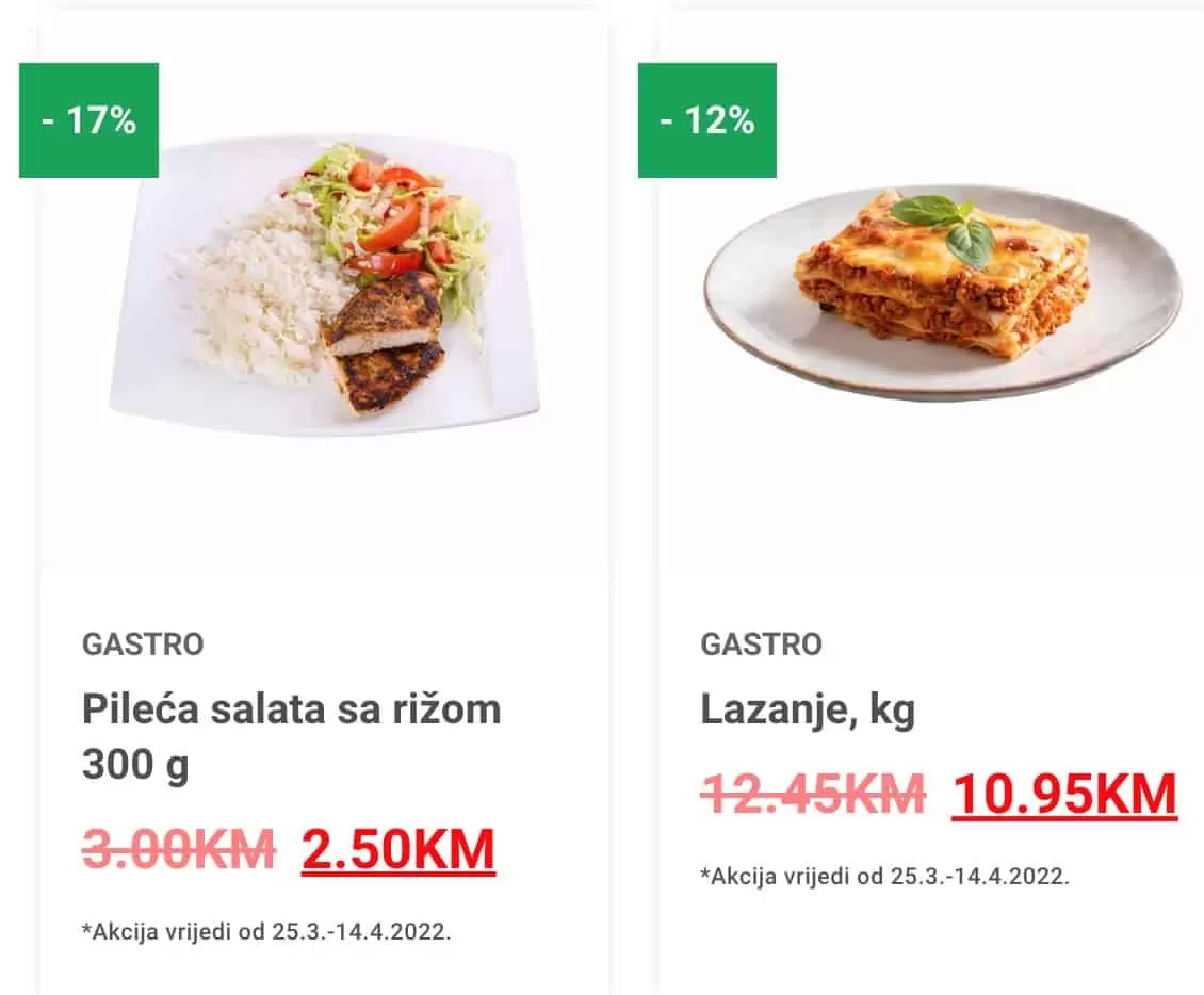 Bingo nam donosi akcijske cijene gotovih jela. Lazanje 1 kg samo 10,95 KM