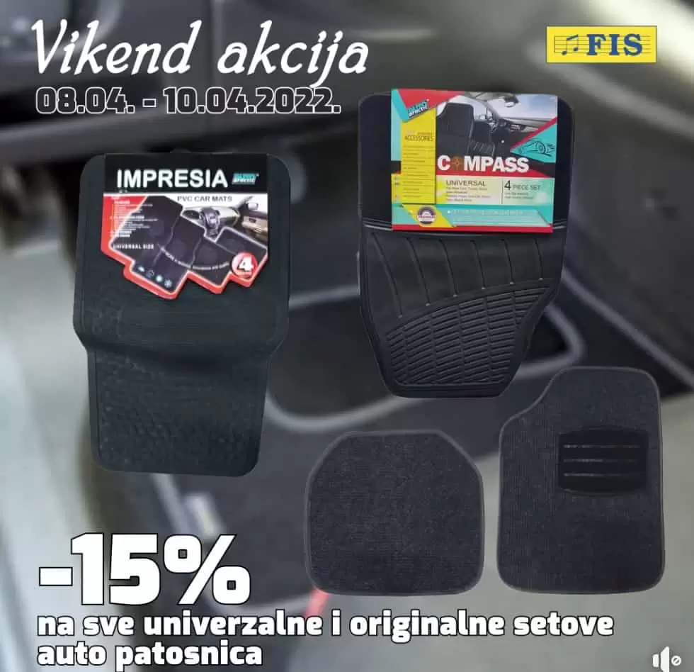 menih i platnenih auto-patosnica, tipske originalne ili pak univerzalne, koje će se uklopiti ovisno o modelu.