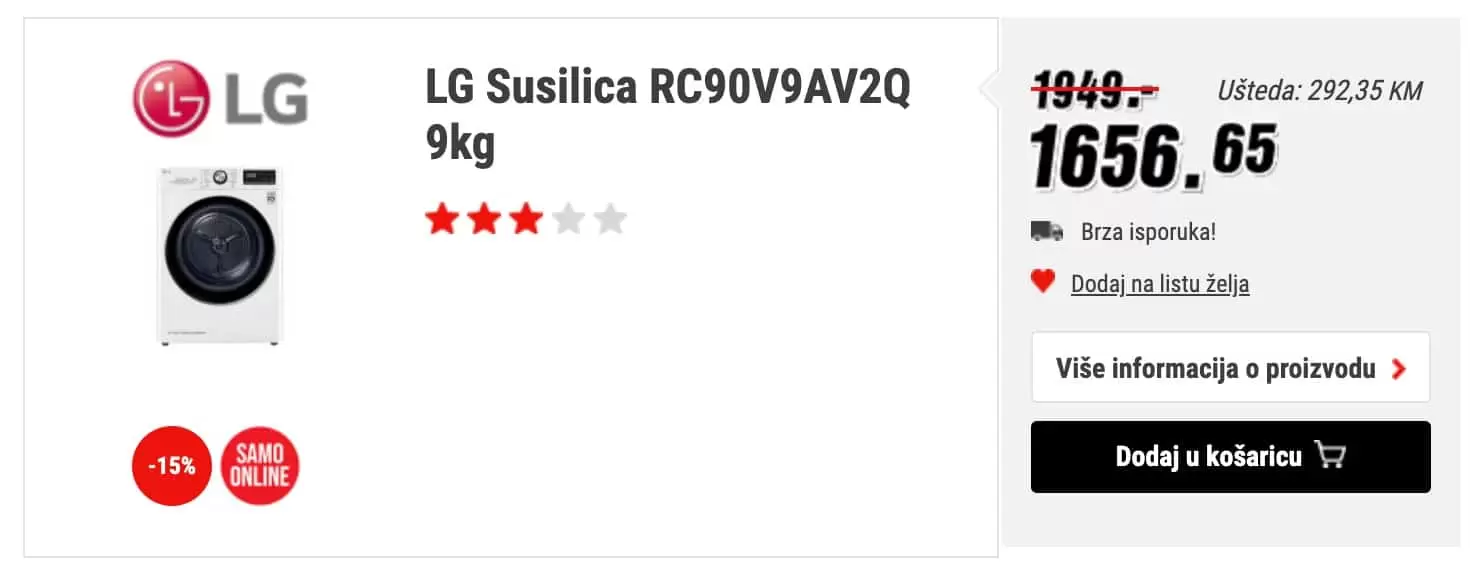 LG Susilica RC90V9AV2Q 9kg