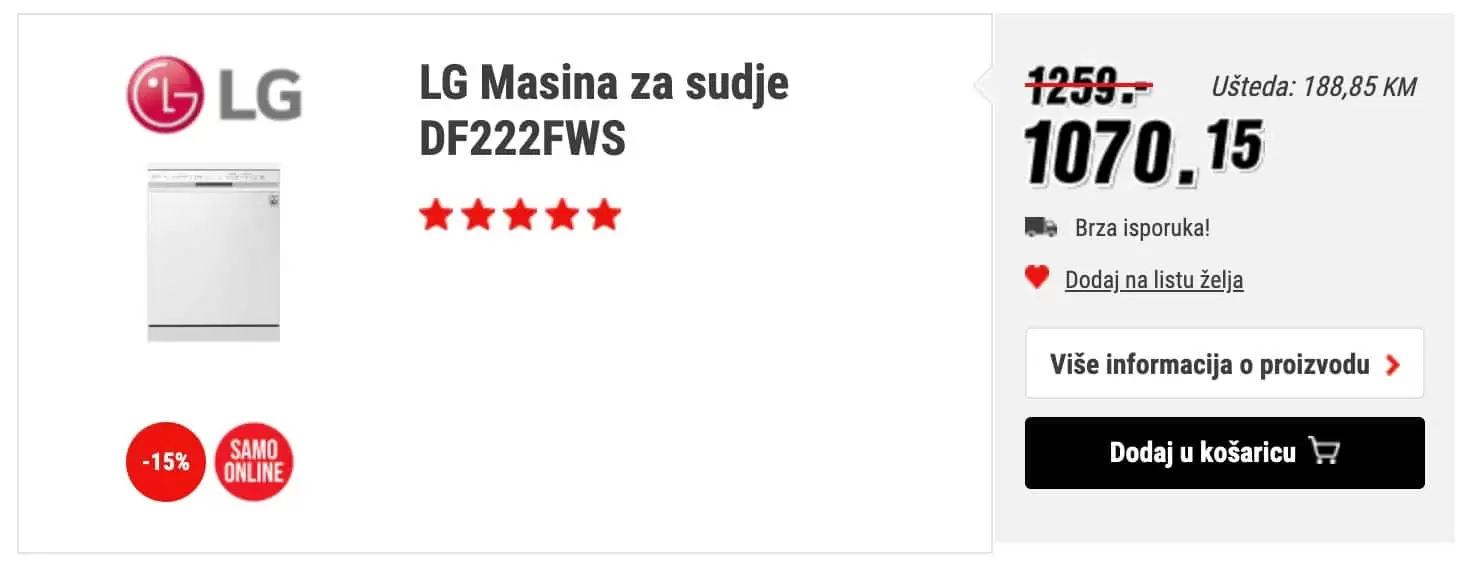 LG Masina za sudje DF222FWS