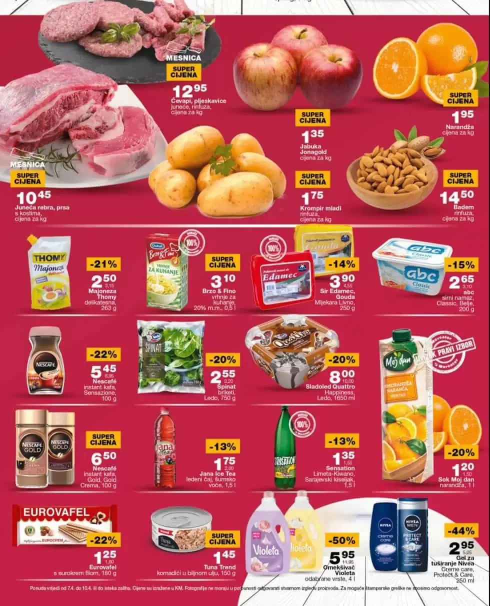 Prehrambene prozivode, deterdžente, prozivode za ličnu higijenu možete pronaći u novom Mercator katalog-u po sniženim cijenama. Popusti dosežu i do čak 50%, stoga požurite u najbližu Mercator prodavnicu u BiH!