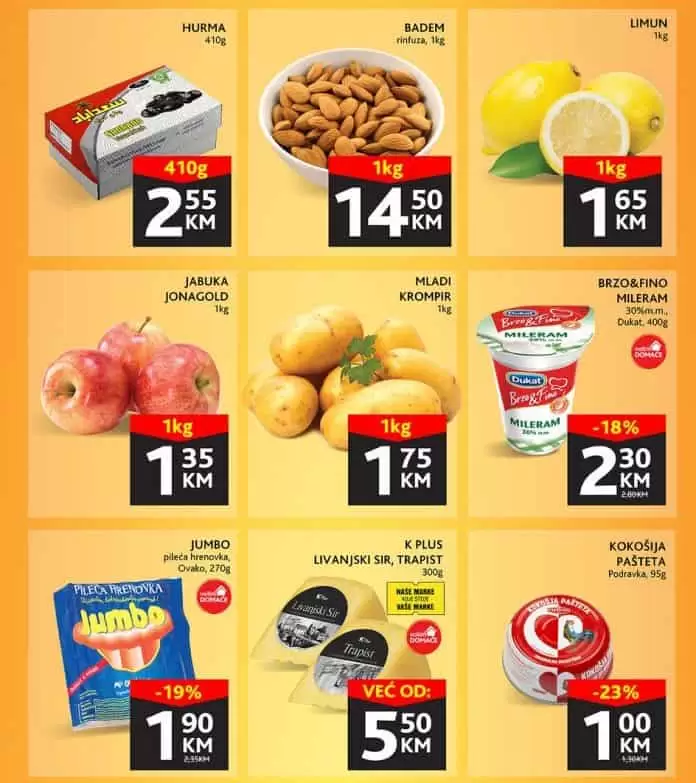 Konzum vikend akcija donosi nam popuste i do 48%! Hurme 2,55 KM/410gBademi 14,50 KM/1 kg