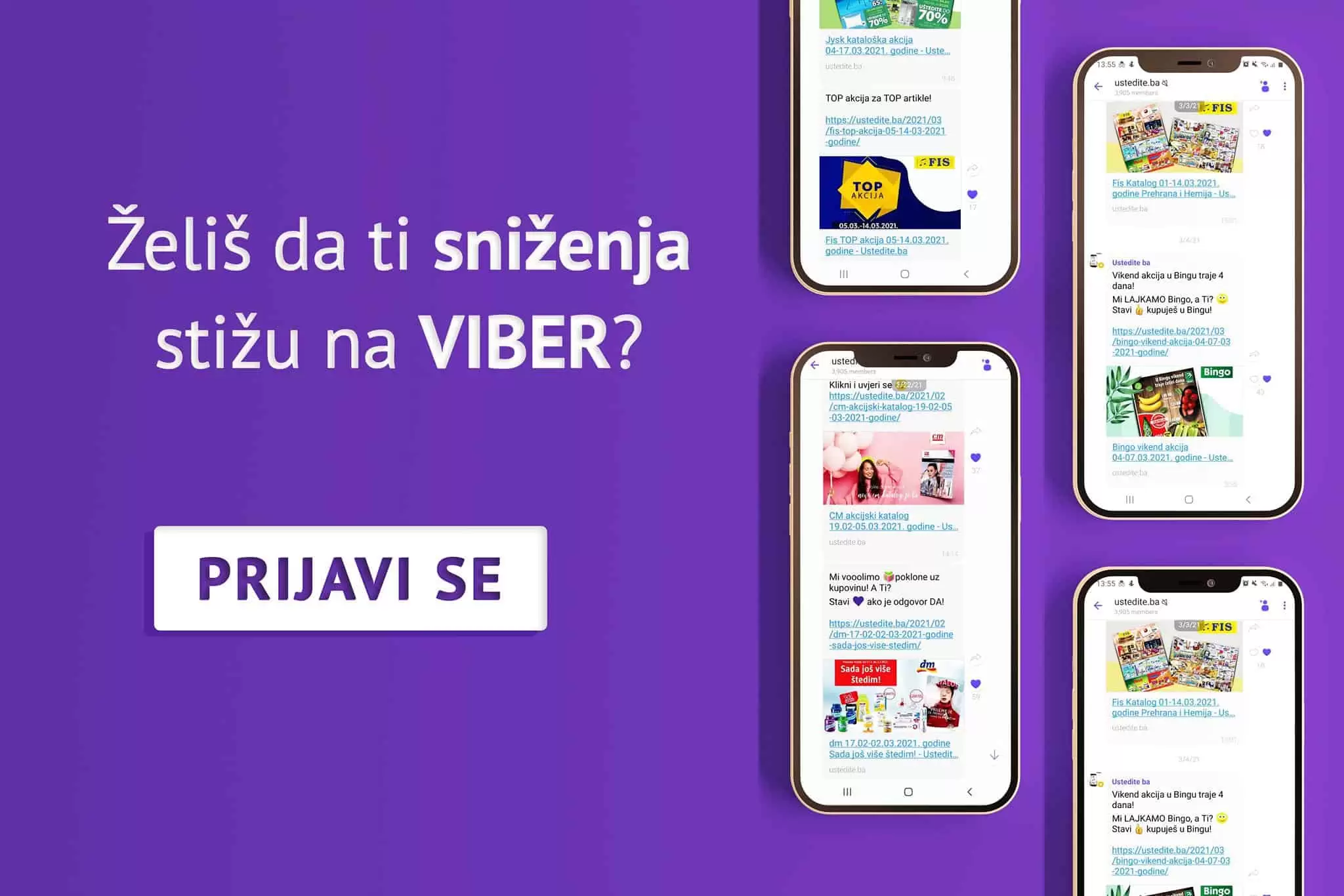 ustedite.ba viber zajendica je najveća viber zajednica sniženja u BiH! 